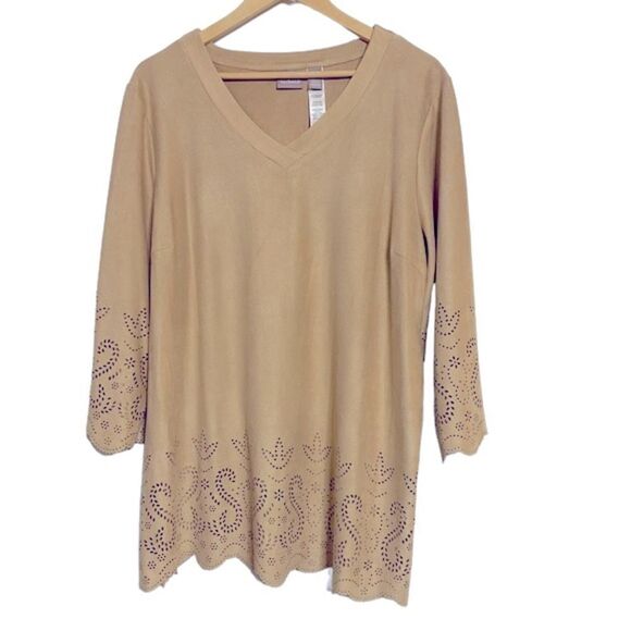 CHICO’S Faux Suede Perforated Tunic Top - Picture 1 of 10